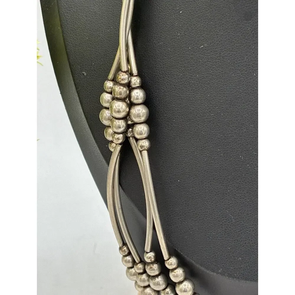 Vintage Multi Strand Liquid Silver Necklace Southwestern Style Bead 18 Inch